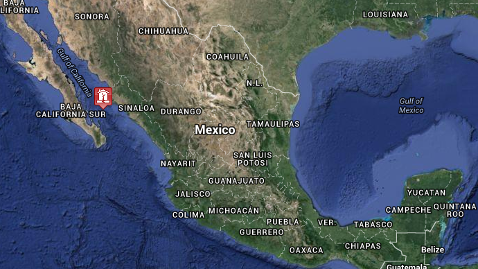 El epicentro del sismo fue localizado 104 kilómetros al noroeste de La Paz en el Estado de Baja California. Foto cortesía Google -NOOA
