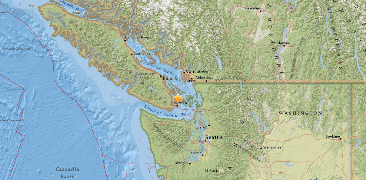 Temblor de 4,8 grados sacude el sur de la Columbia Británica