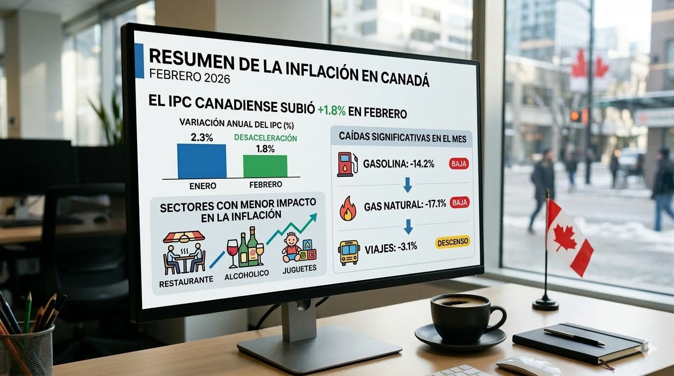 La inflación en Canadá se desaceleró a 1.8% en febrero de 2026