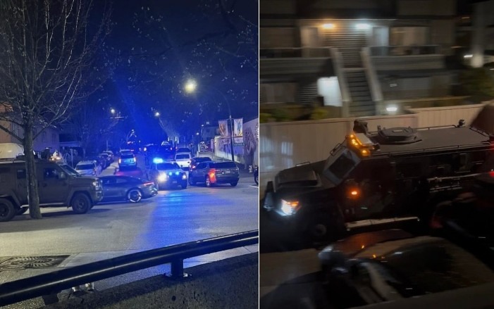 Fuerte operativo policial con helicópteros y vehículos blindados al norte de Burnaby