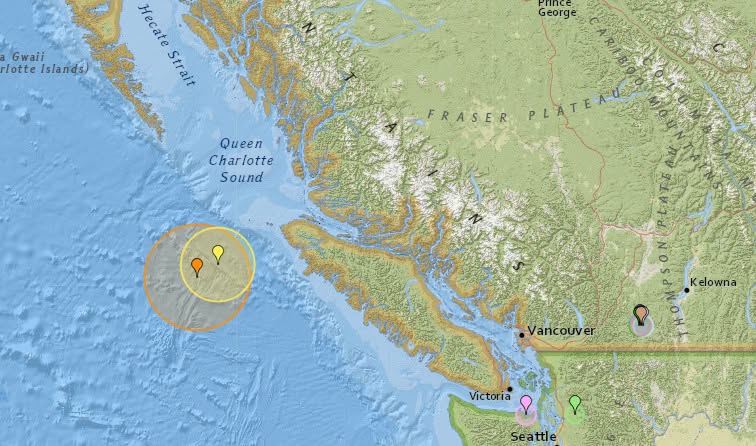 Sismo de 5.4 grados en la costa Pacífica canadiense